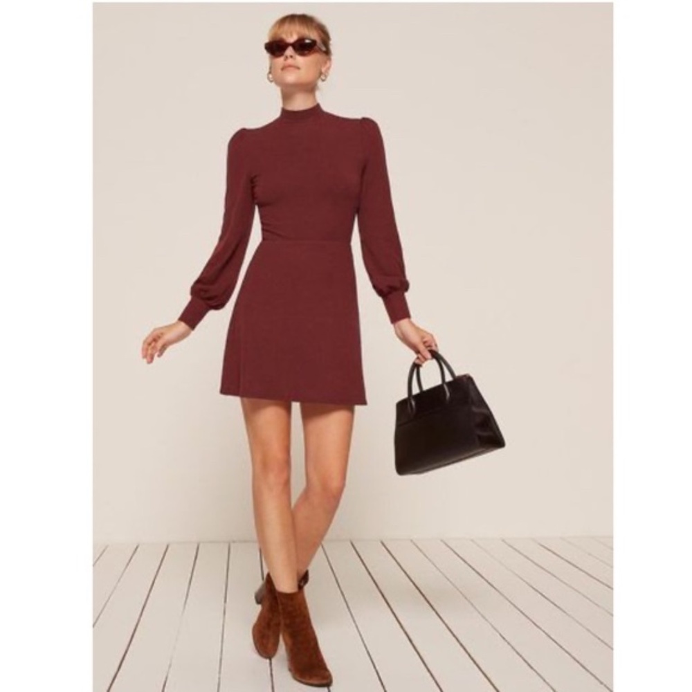 Reformation Eliza Ribbed Maroon Dress